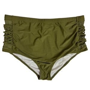 Olive Green Plus Size High-Waisted Bikini Bottoms - Size 3XL - NWOT / Swim Pool